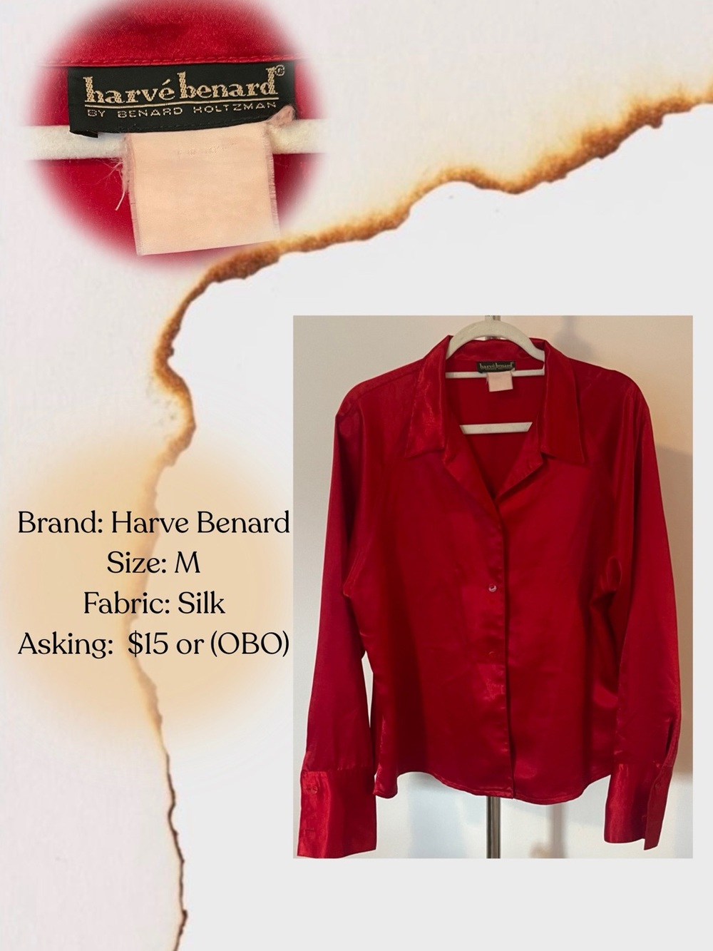 Harve Benard Vibrant Red Silk Button-Down Shirt